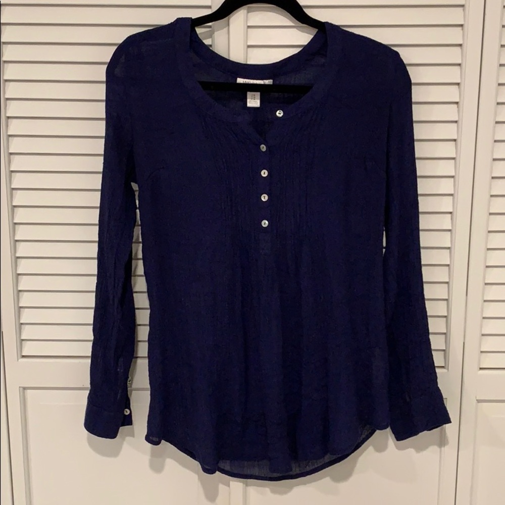 Sheer Long Sleeve Mother Maternity Blouse Navy